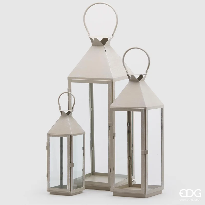 EDG Enzo De Gasperi Set 3 Lanterne Metal H72 H56 H40 cm Light Grey