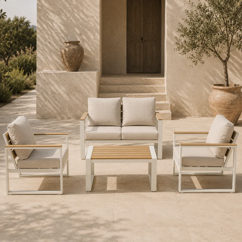 Andrea Bizzotto Set Salotto da Esterno Leandro Bianco e Beige Polywood