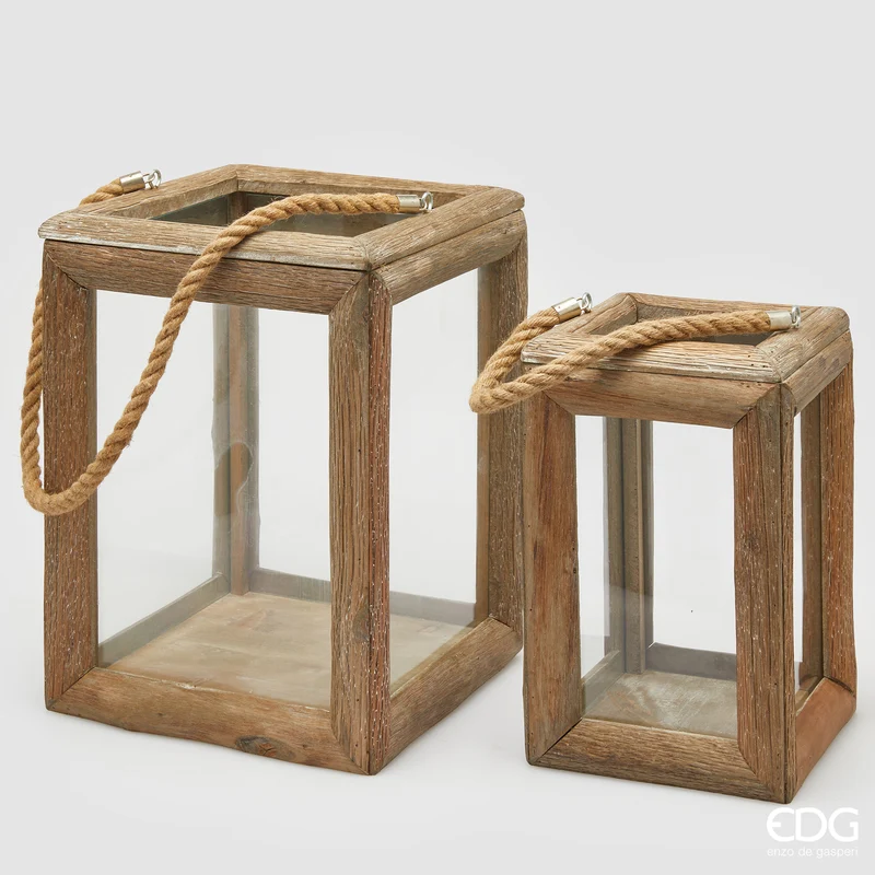 EDG Enzo De Gasperi Set 2 Lanterne con Manico in Legno