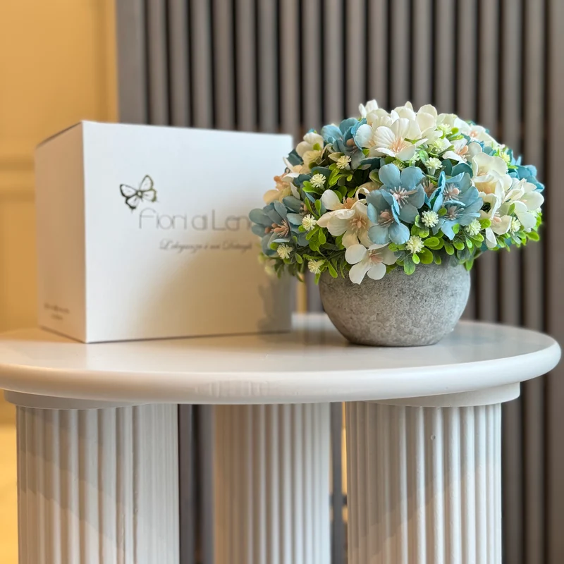 Fiori Di Lena Vasetto Rotondo con Fiori Azzurro