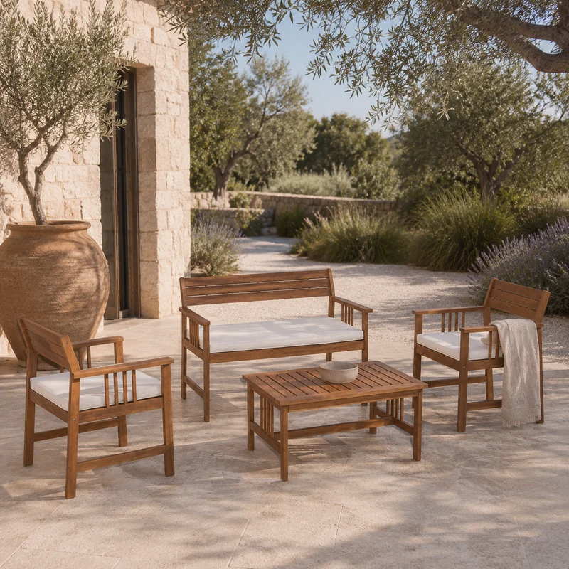 Andrea Bizzotto Set Salotto da Esterno Noemi in Legno di Acacia Ecrù