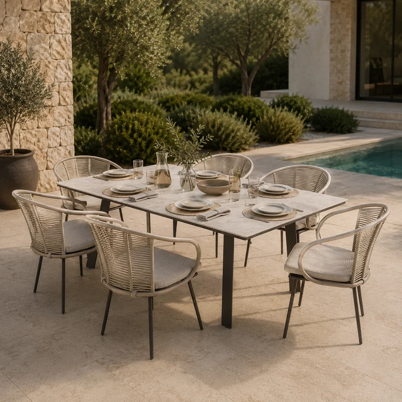 EDG Enzo de Gasperi Set Esterno da Giardino Kendo Tavolo con sedie 7 Pezzi Grigio