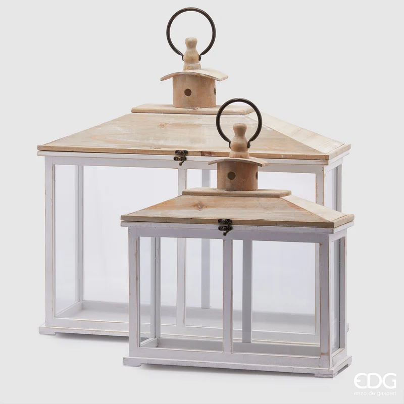 EDG Enzo De Gasperi Set 2 Lanterne in legno Abrte H62 H47 cm