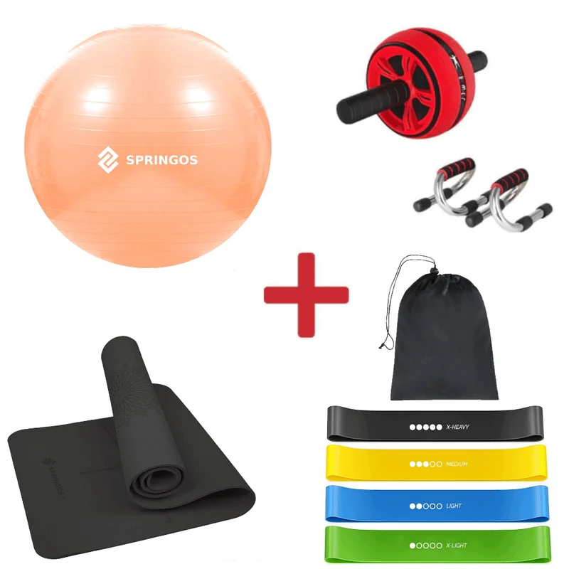 [KIT COMPLETO] Tappetino Fitness da 6mm + Fit Ball + Maniglie per piegamenti + Ab Roller + Kit Fasce Elastiche