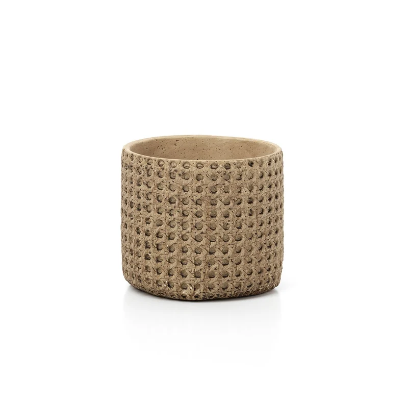 Concrete Rattan Planter - Natural Woven Plant Pot - Medium Size