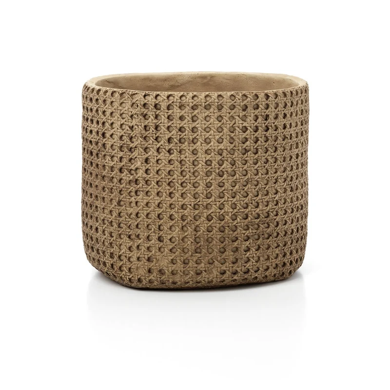 Rattan Concrete Planter - XL Natural Woven Garden Pot