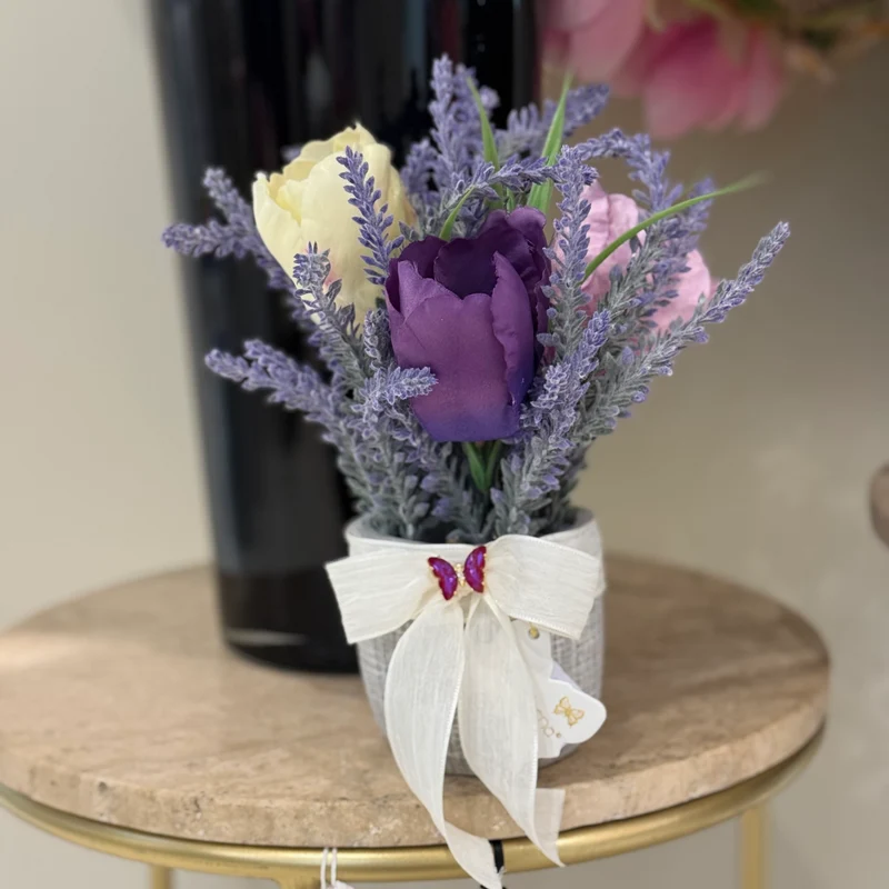 Fiori Di Lena Vasetto Tulipani e Lavanda con Farfalla H25