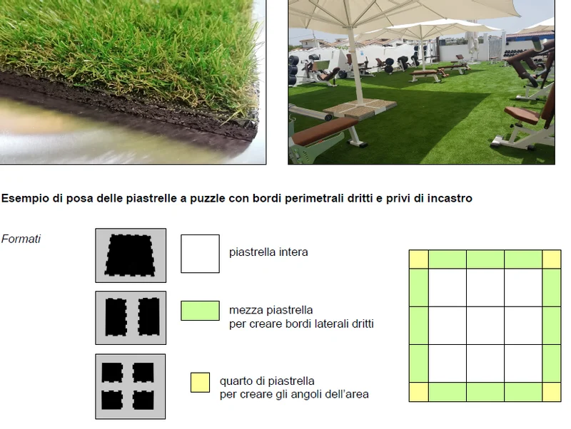 Eco-Floor gym OUTDOOR Pavimentazione con finitura in Erba Sintetica, per Esterno, antiscivolo e ammortizzanti Con finitura in erba Costo al pezzo