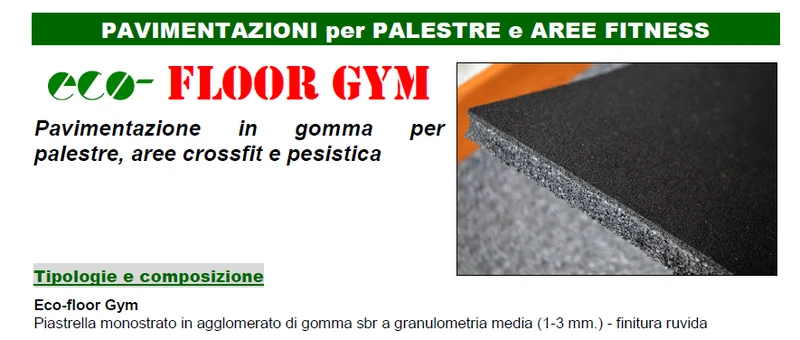 Eco-floor Gym DE LUXE Pavimentazione a 2 strati, Sottofondo a granulo Medio, Finitura in PVC in gomma per palestre, aree crossfit e pesistica 2 strati a densità differenziate - sottofondo a granulo medio - superficie a granulo extra fine