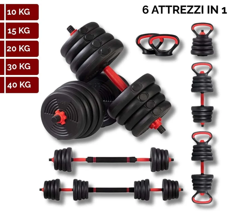 Set Manubri Regolabili Convertibili in Bilanciere 6 in 1