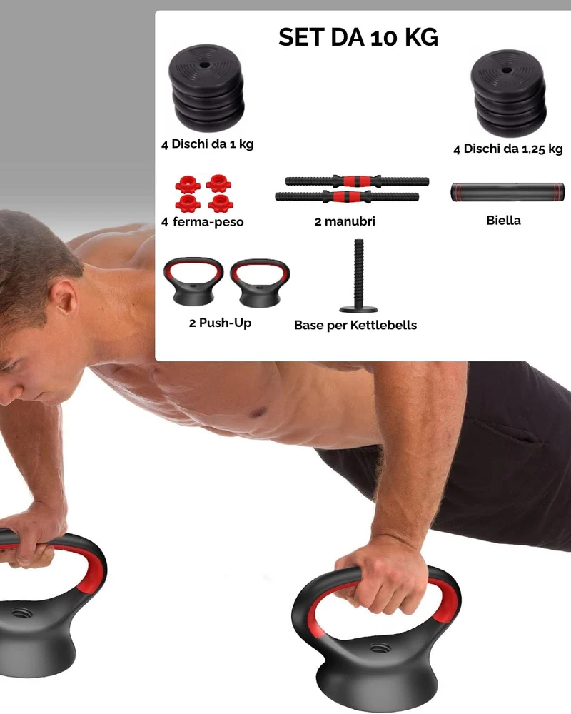 Set Manubri Regolabili Convertibili in Bilanciere 6 in 1