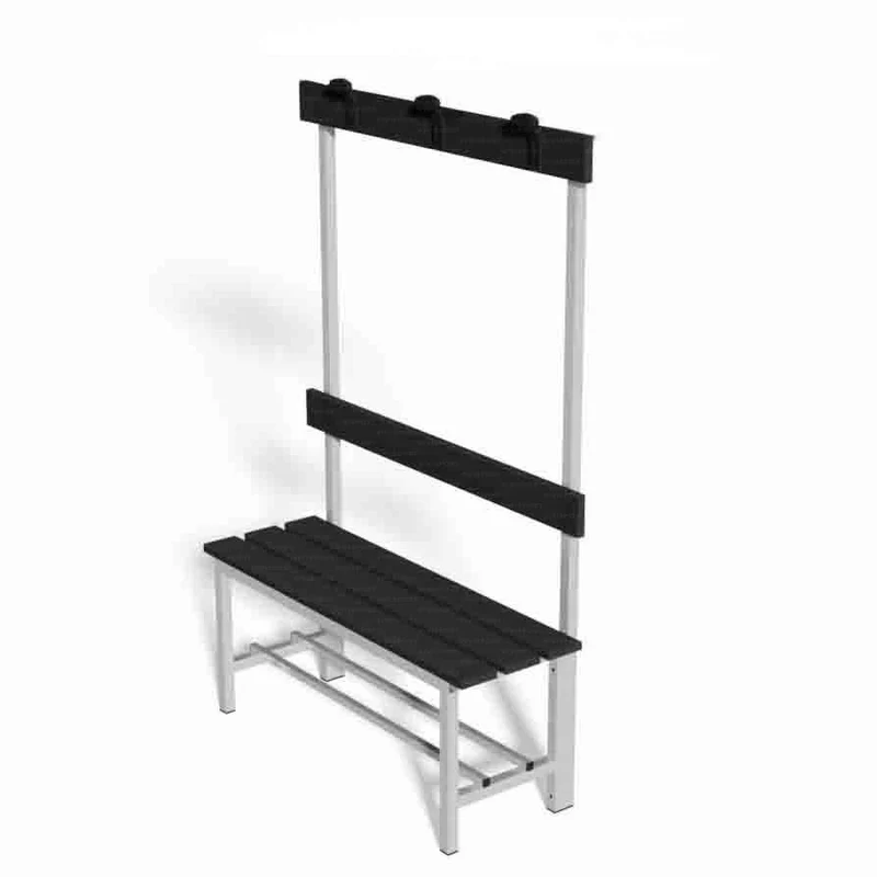 Panca in Alluminio Art 8814 sez 30x30mm doghe in HPL nero 1m con seduta schienale ed appendiabiti