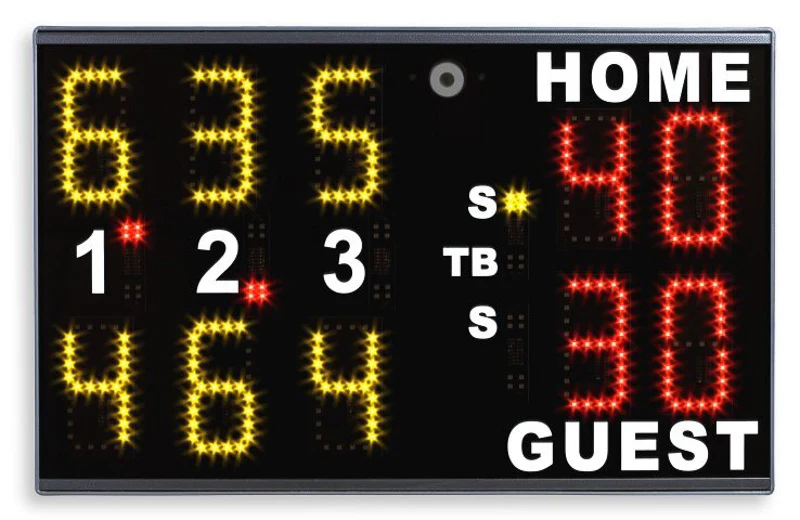Tabellone elettronico segnapunti portatile, da tavolo, per il tennis, incluso pannello di controllo integrato sul retro. Completo di batteria e carica-batteria art. S04932