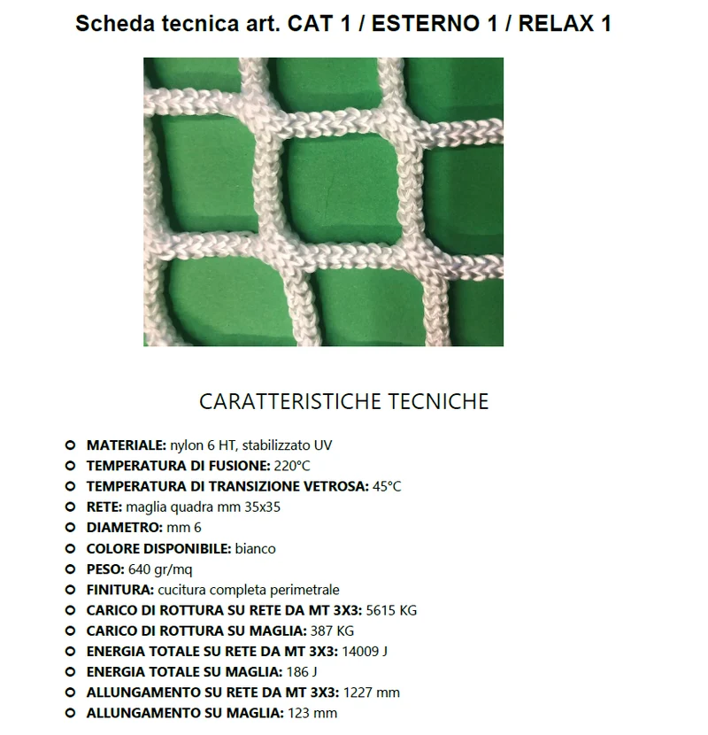 RETE PER CATAMARANI Articolo CAT.1 Polipropilene HT/ resistente ai raggi UV Idrorepellente COSTO MQ