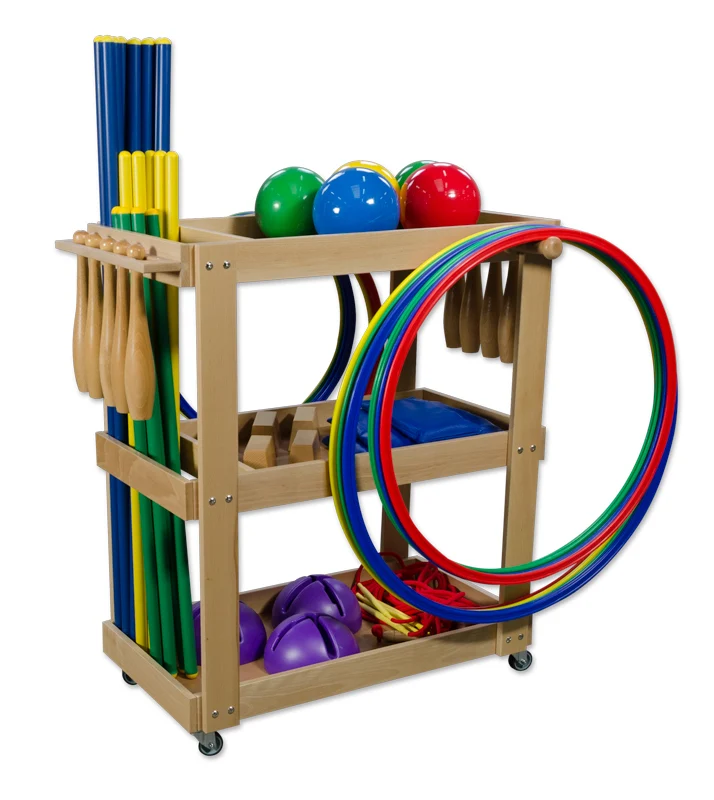 Set articoli ed accessori per psicomotricità fornito su carrello in legno S01480