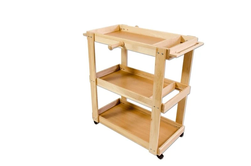 Carrello porta attrezzi di legno massiccio, mobile su ruote, con maniglie S00366