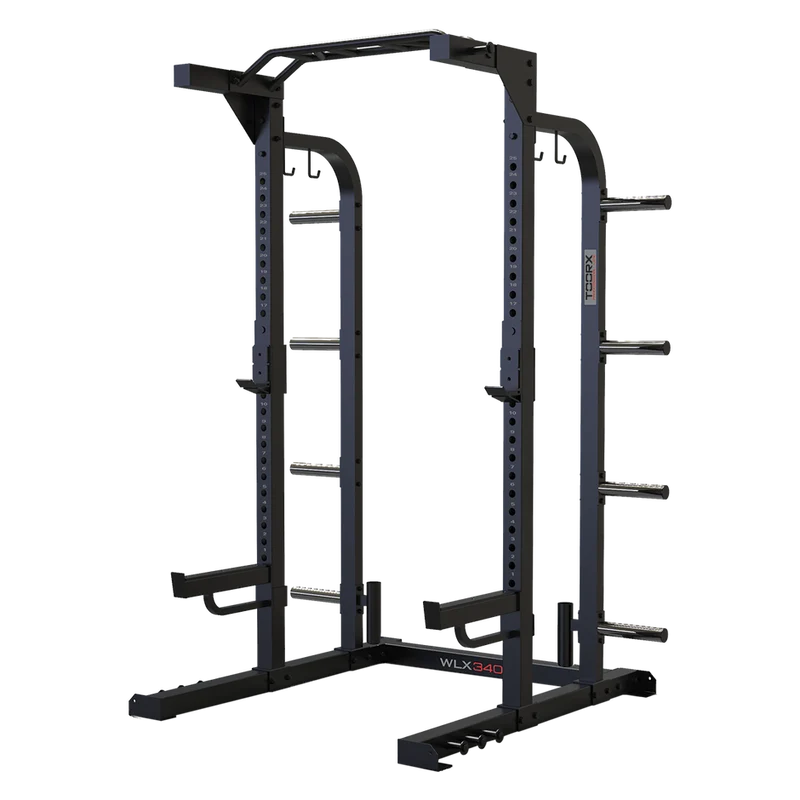 Half rack con 8 barre in acciaio per elastici toorx WLX-3400 e traliccio multipresa superiore