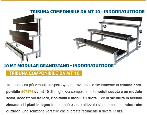 Tribuna da esterno Art. S07679 componibile da mt 10 (come articolo S07678 da interno)