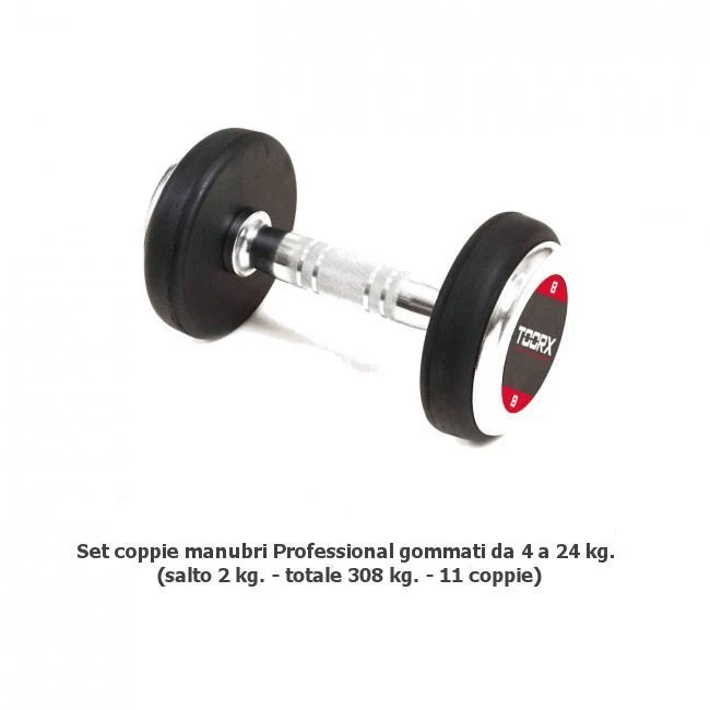 Set Coppie Manubri Professional Gommati Da 4 A 24 Kg Cod. MGP-SET24