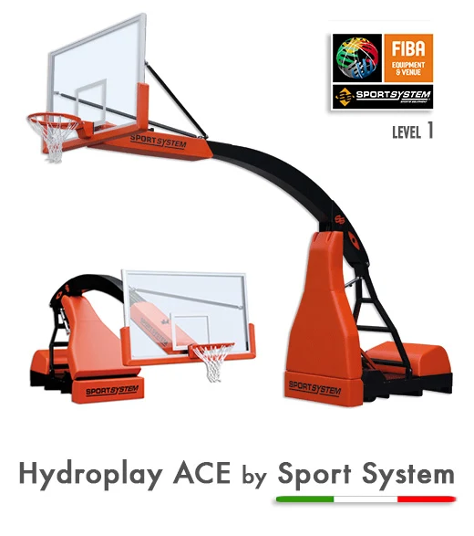 Impianto Basket Hydroplay ACE mobile su ruote, sbalzo cm 325 omologato FIBA per competizioni di 1° livello S04100