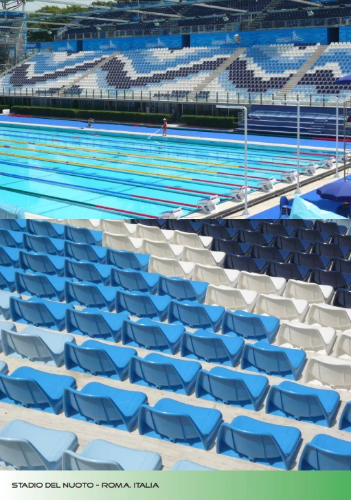 Seduta monoblocco per stadio e impianti sportivi M2000 versione Ignifuga e ANTI-UV