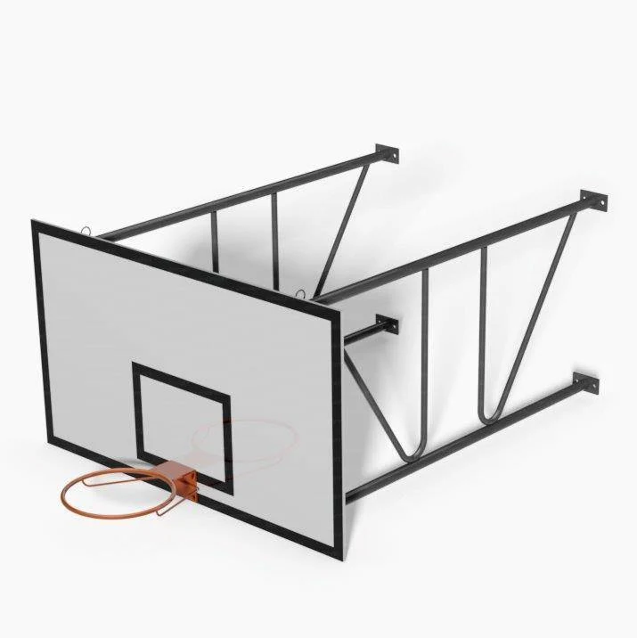 Impianto basket fisso a parete, privo di telaio di rinforzo del tabellone, Sbalzo 165cm, tabelloni in legno 180x105cm Art. 4260