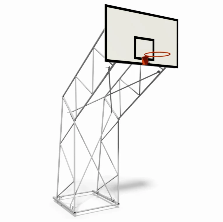Impianto basket a traliccio in acciaio zincato, smontato, fisso sbalzo 220 cm, con tabellone in resina melaminica montato su telaio rinforzato. ART 4252