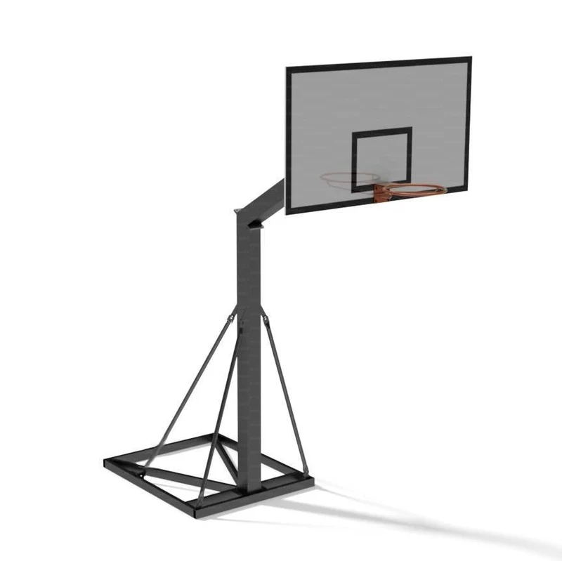 Impianto basket monotubolare fisso con base a terra, sbalzo 165cm, modello College Per esterno, struttura zincata a caldo, tabellone in resina melaminica art. 4501